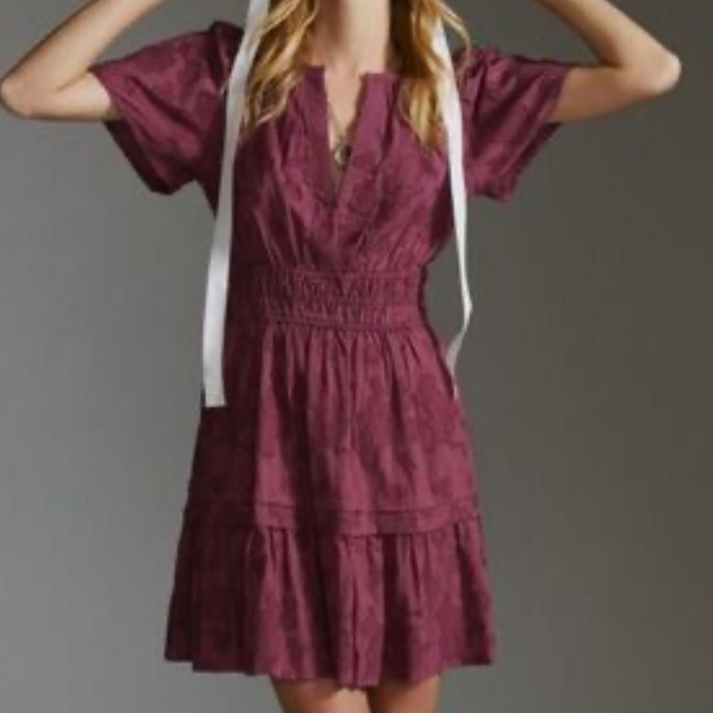 Anthropologie Plum Short Sleeve Mini Dress